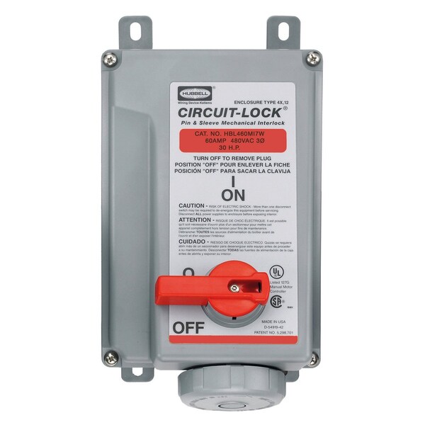 Hubbell Wiring Device-Kellems Heavy Duty Products, IEC Pin and Sleeve Devices, Industrial Grade, Female, Mechanically Interlocked Receptacle, 60A 3-Phase Delta 480V AC,  - HBL460MI7WR