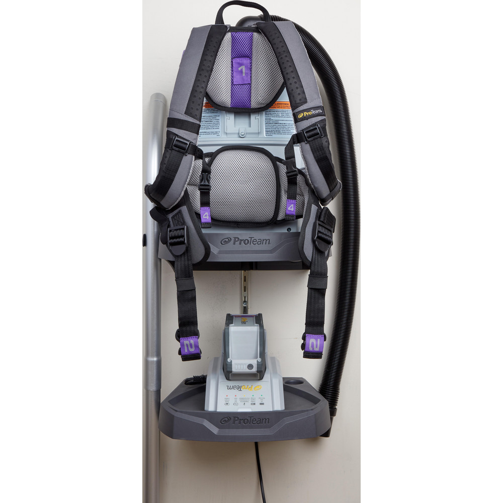 ProTeam Vacuum Cleaner Repair Parts: Part Type: Vac Station w/Two Shelves; Compatible Vacuum Type: Backpack Vacuum; For Use With: Super Coach Pro, ProVac FS 6, GoFit Corded Series, GoFit Cordless Series, Legacy Backpack Models, GoFree Flex Pro II - 107794