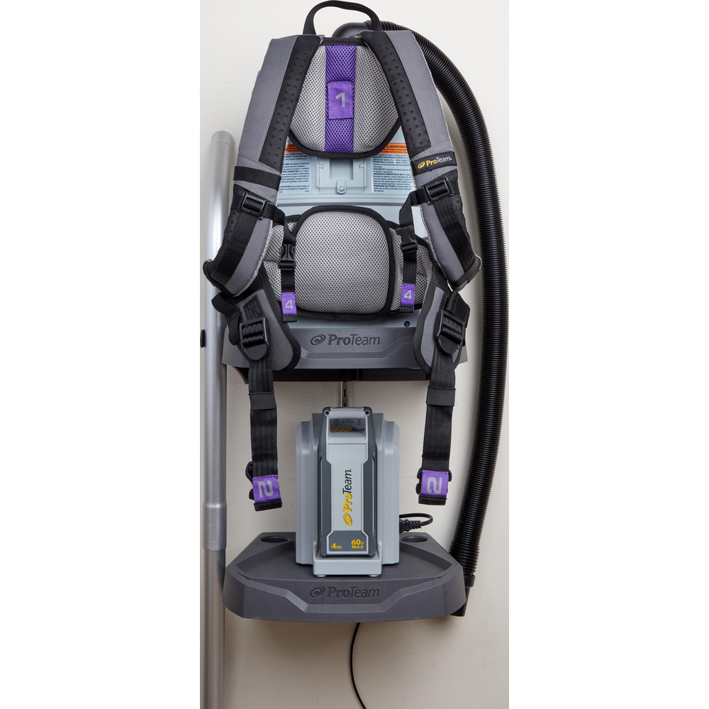 ProTeam Vacuum Cleaner Repair Parts: Part Type: Vac Station w/Two Shelves; Compatible Vacuum Type: Backpack Vacuum; For Use With: Super Coach Pro, ProVac FS 6, GoFit Corded Series, GoFit Cordless Series, Legacy Backpack Models, GoFree Flex Pro II - 107794