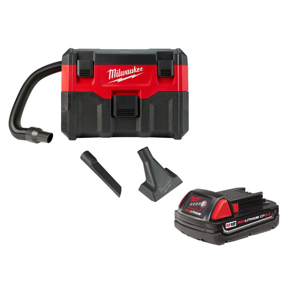 Milwaukee Tool Wet/Dry Vacuum: Battery, 1.6 gal - 1815190/1358660