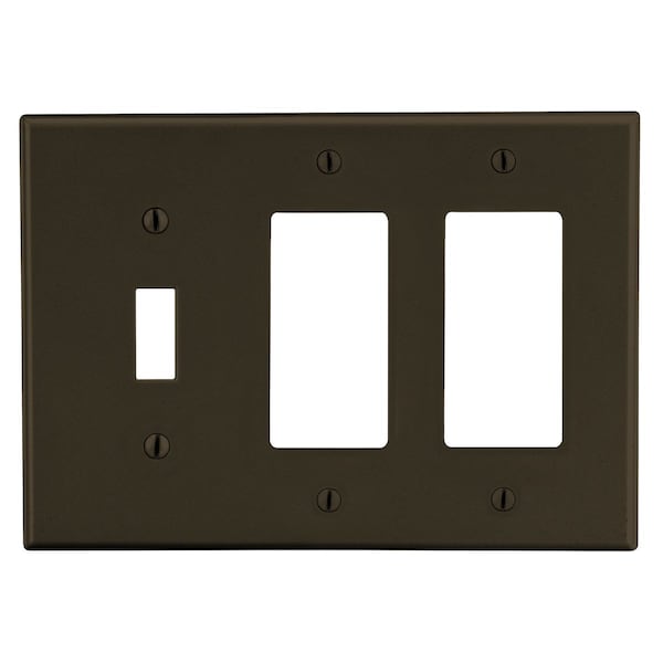 Hubbell Wiring Device-Kellems Wallplate, 3- Gang, 1) Toggle 2) Decorator, Brown - P1262