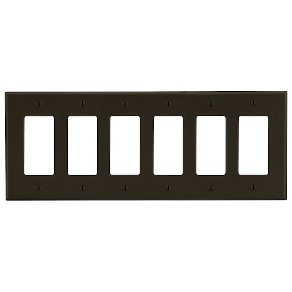 Hubbell Wiring Device-Kellems Wallplate, 6-Gang, 6) Decorator, Brown - P266