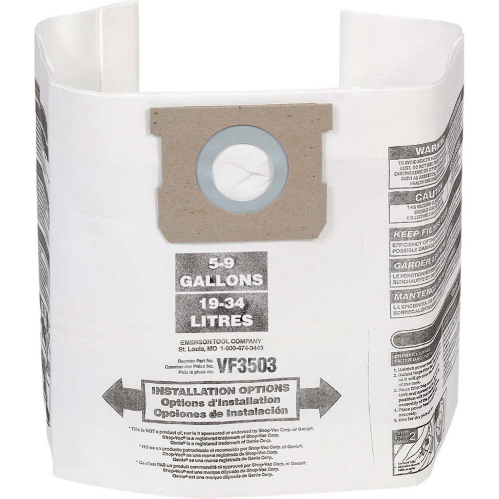 Ridgid Vacuum Cleaner Bags: Bag Type: Collection Bag; Compatible Vacuum Capacity: 10 gal (US) - 40153