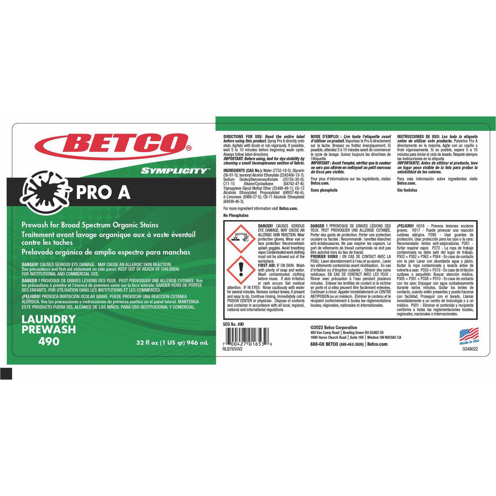 Betco All-Purpose Cleaner: 32 oz, Bottle - BET4901600
