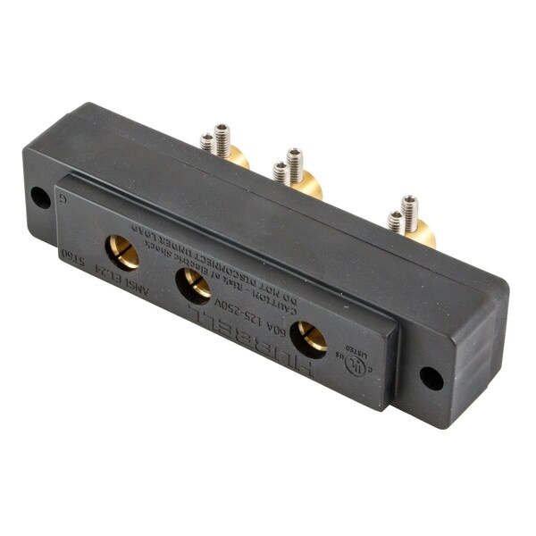 Hubbell Wiring Device-Kellems 60 Amp 125V Black, Female Panel Mount, Double Set Screw Stage Pin Device - HBL60SPFR