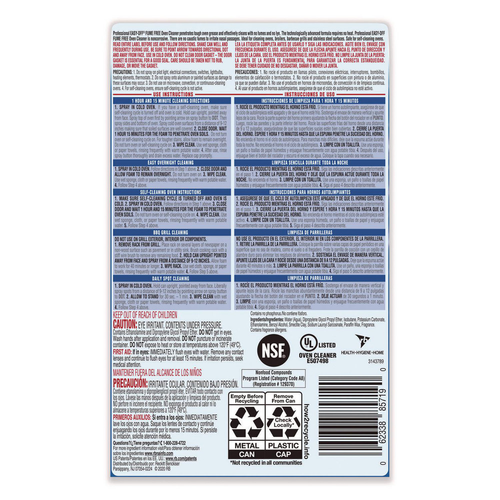 Professional Easy-Off Fume Free Max Oven Cleaner, Foam, Lemon, 24 oz Aerosol Spray, 6/Carton - RAC85260