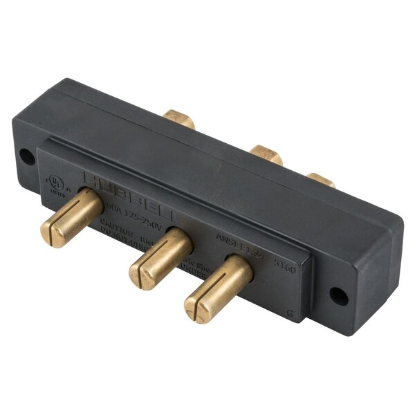 Hubbell Wiring Device-Kellems 60 Amp 125V Black, Male Panel Mount, Ring Terminal Stage Pin Device - HBL60SPMRRT