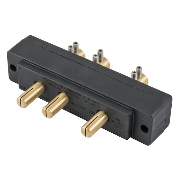 Hubbell Wiring Device-Kellems 60 Amp 125V Black, Male Panel Mount, Double Set Screw Stage Pin Device - HBL60SPMR