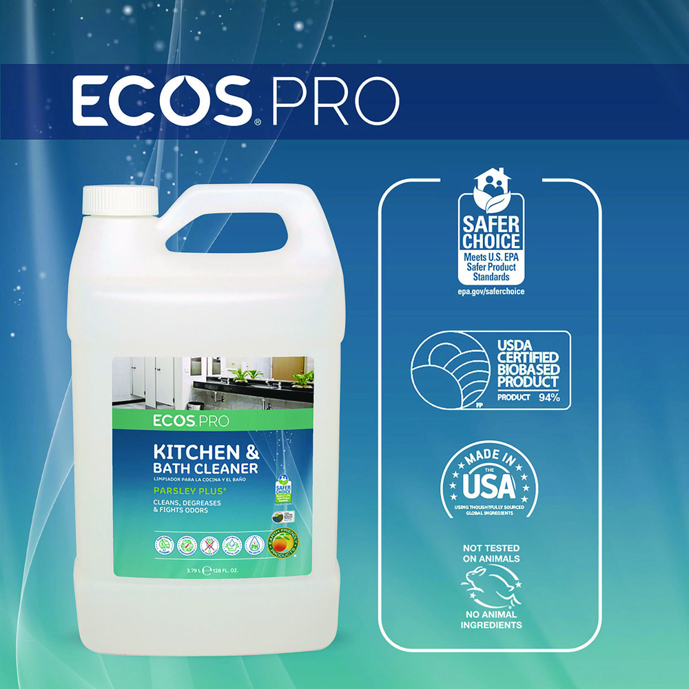 ECOS Parsley Plus All-Purpose Kitchen and Bathroom Cleaner, Herbal Scent, 1 gal Bottle, 4/Carton - EOPPL974604CT