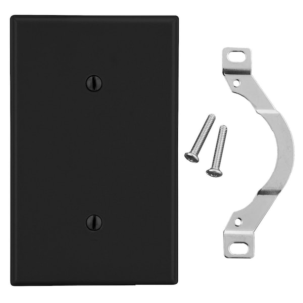 Hubbell Wiring Device-Kellems Wallplate, 1-Gang, Strap Mount Blank, Black - P14BK