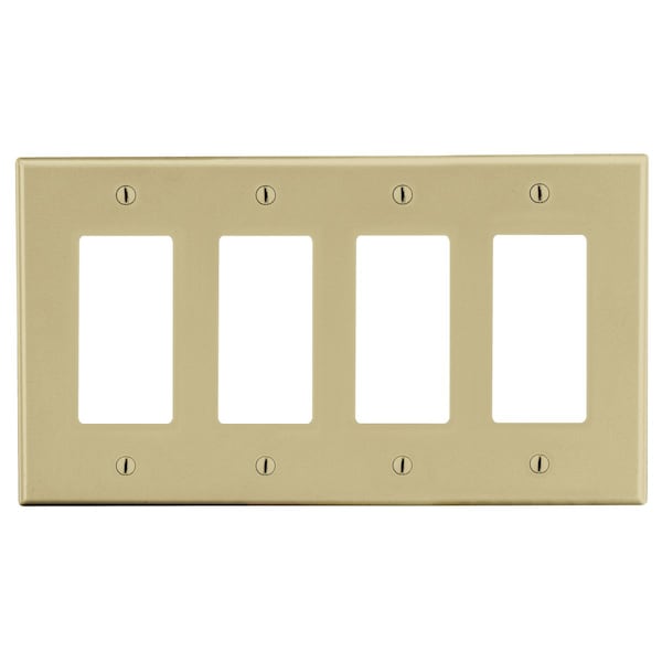 Hubbell Wiring Device-Kellems Wallplate, Mid-Size 4-Gang, 4) Decorator, Ivory - PJ264I
