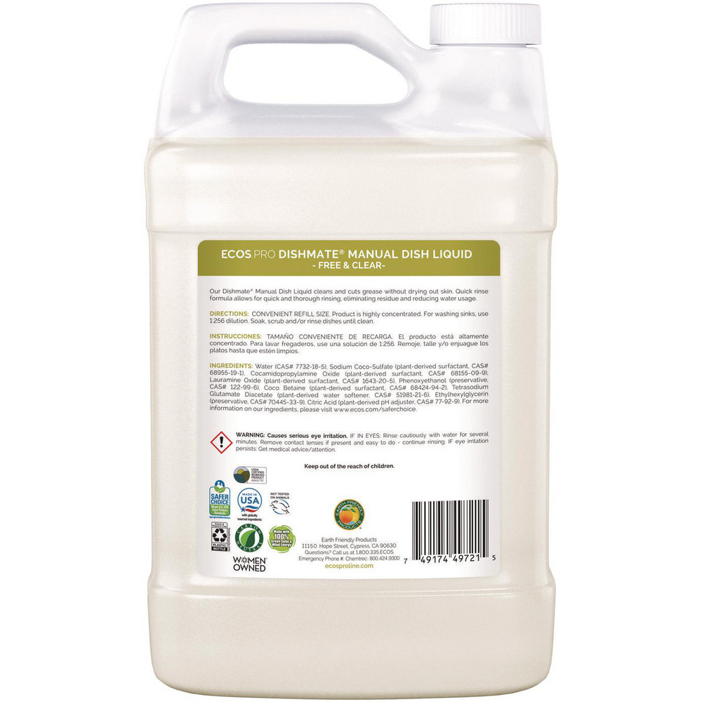 ECOS Dishmate Manual Dish Liquid, Free and Clear, 1 gal Jug, 4/Carton - EOPPL972104CT