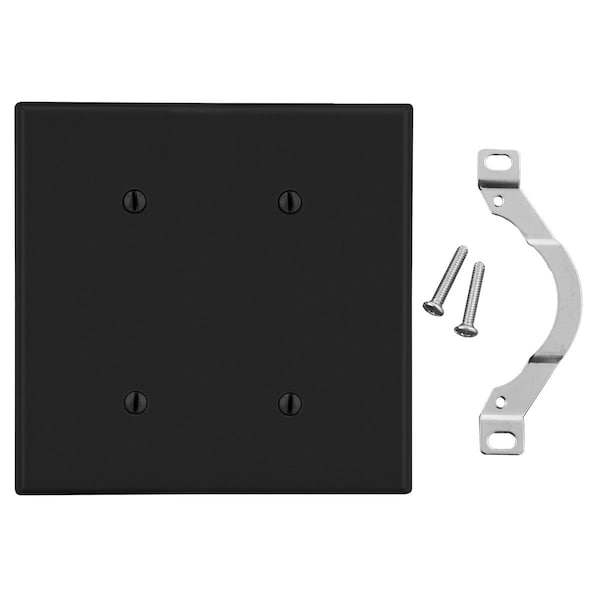 Hubbell Wiring Device-Kellems Wallplate, 2-Gang, 2 Strap Mount Blank, Black - P24BK