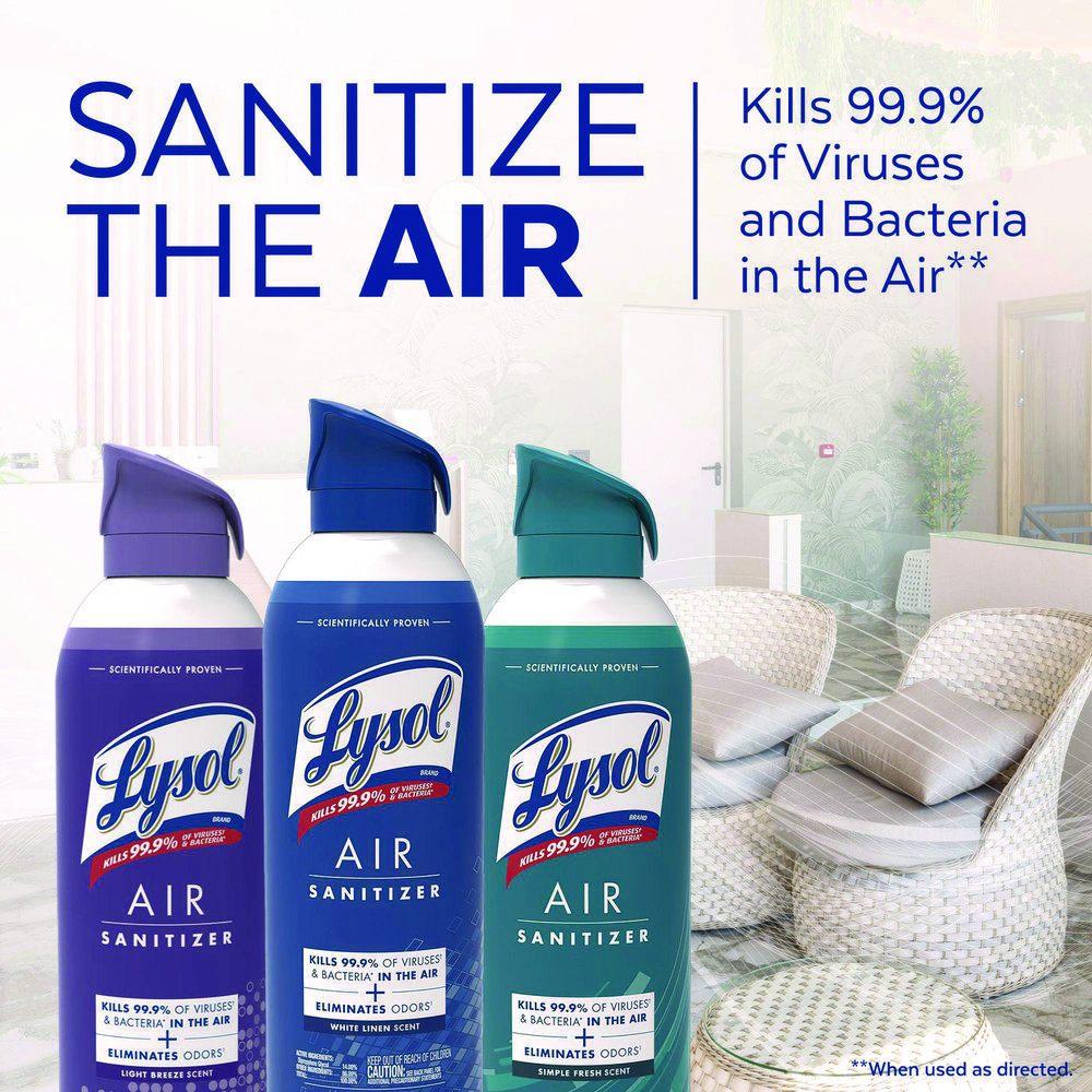 Lysol Air Sanitizer Spray, Light Breeze Scent, 10 oz Aerosol Can, 6/Carton - RAC99394CT