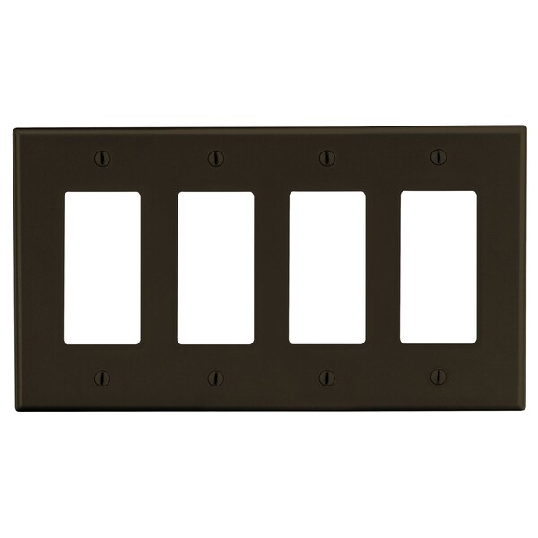 Hubbell Wiring Device-Kellems Wallplate, Mid-Size 4-Gang, 4) Decorator, Brown - PJ264