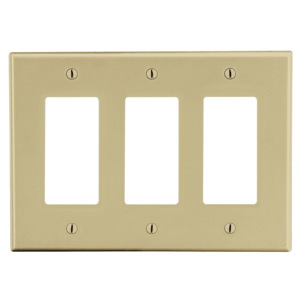 Hubbell Wiring Device-Kellems Wallplate, Mid-Size 3-Gang, 3) Decorator, Ivory - PJ263I