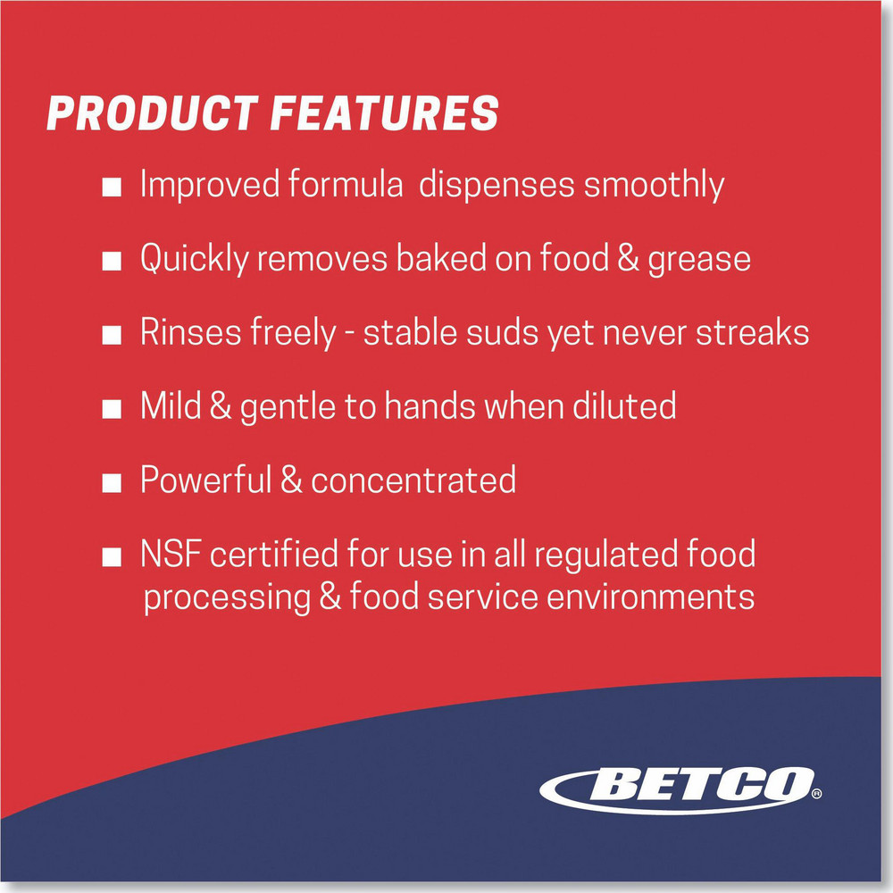 Betco Dish Detergent: Detergent Type: Manual Dishwashing; Form: Liquid; Container Type: Bottle - BET18510400