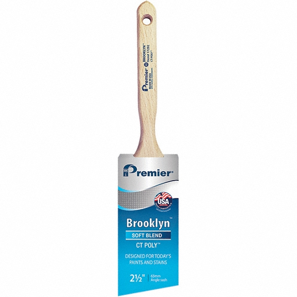 Premier Paint Roller Paint Brush: 2" Wide, Nylon, Synthetic Bristle - 17211