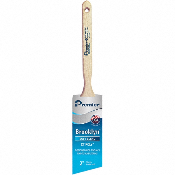 Premier Paint Roller Paint Brush: 2" Wide, Nylon, Synthetic Bristle - 17211