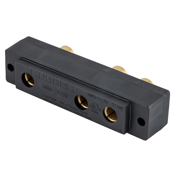 Hubbell Wiring Device-Kellems 100 Amp 125V Black, Female Panel Mount, Ring Terminal Stage Pin Device - HBL100SPFRRT