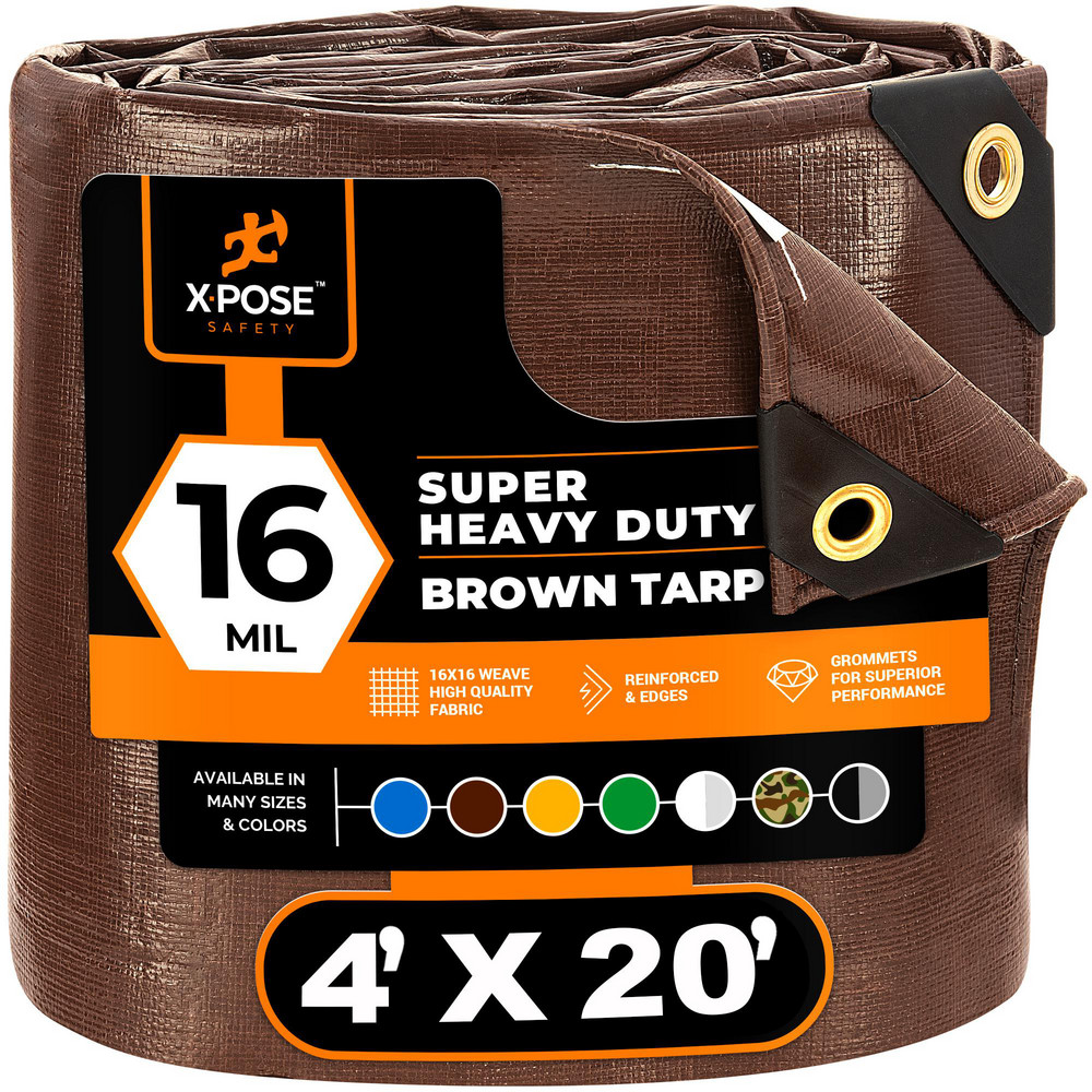 Xpose Safety Tarp/Dust Cover: Brown, Rectangle, Polyethylene, 20' Long x 16' Wide, 16 mil - BHD-1620-A
