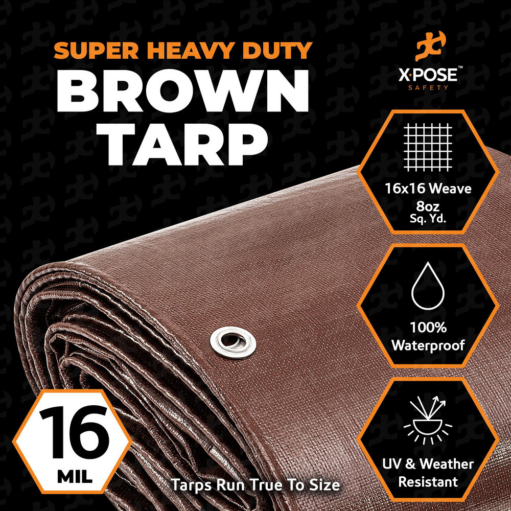 Xpose Safety Tarp/Dust Cover: Brown, Rectangle, Polyethylene, 20' Long x 16' Wide, 16 mil - BHD-1620-A