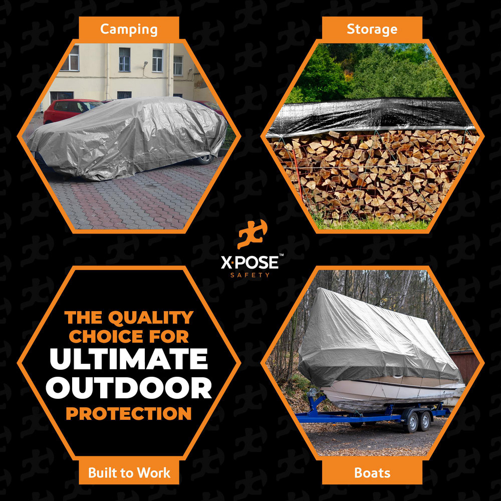 Xpose Safety Tarp/Dust Cover: Silver & Black, Rectangle, Polyethylene, 40' Long x 30' Wide, 10 mil - STH-3040-X
