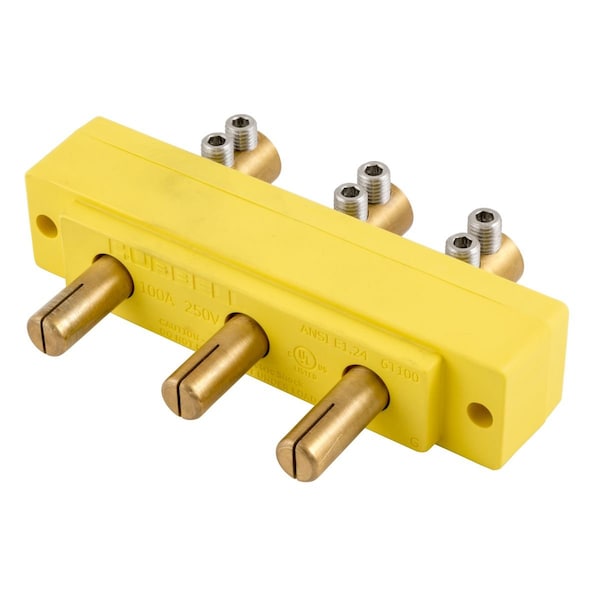 Hubbell Wiring Device-Kellems 100 Amp 250V Yellow, Male Panel Mount, Double Set Screw Stage Pin Device - HBL106SPMR