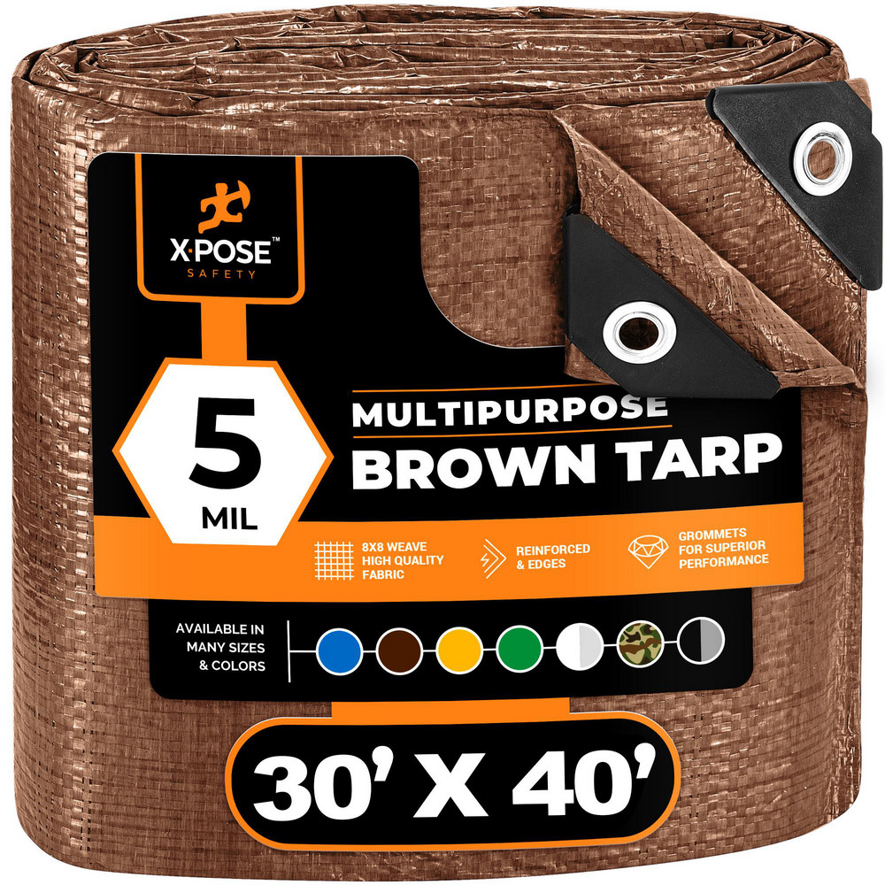 Xpose Safety Tarp/Dust Cover: Brown, Rectangle, Polyethylene, 40' Long x 30' Wide, 5 mil - BRT-3040-X