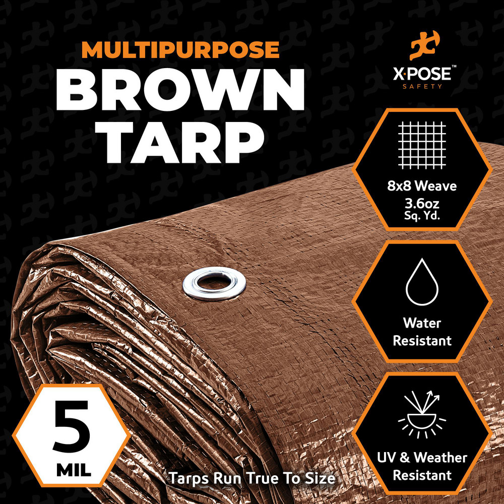 Xpose Safety Tarp/Dust Cover: Brown, Rectangle, Polyethylene, 24' Long x 18' Wide, 5 mil - BRT-1824-X