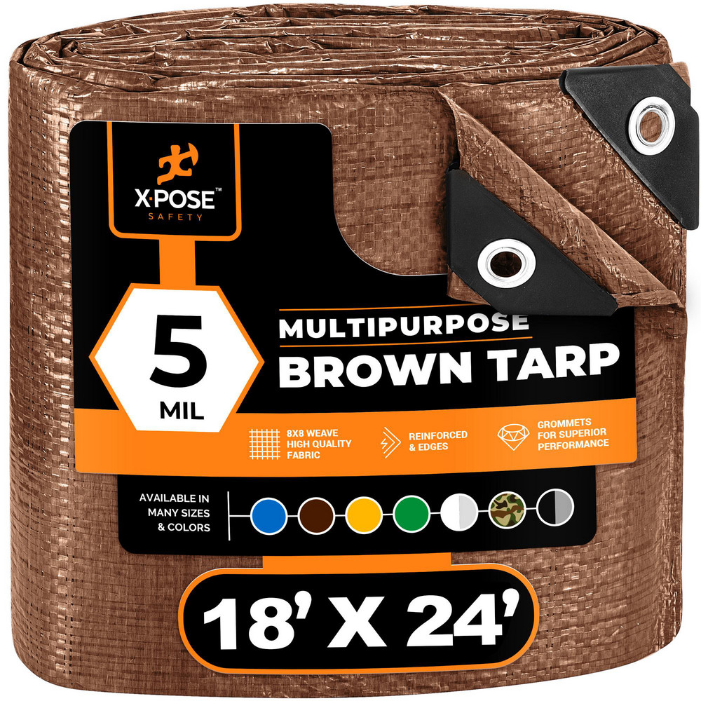 Xpose Safety Tarp/Dust Cover: Brown, Rectangle, Polyethylene, 24' Long x 18' Wide, 5 mil - BRT-1824-X