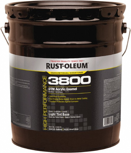 Rust-Oleum Acrylic Enamel Paint: 5 gal, Gloss Finish, Light Tint Base - 316518