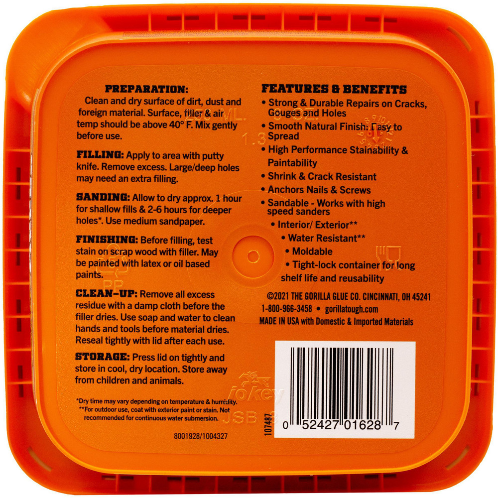 Gorilla Glue Drywall & Hard Surface Compounds: Wood Repair, Natural, 8 oz, Tub - 107084