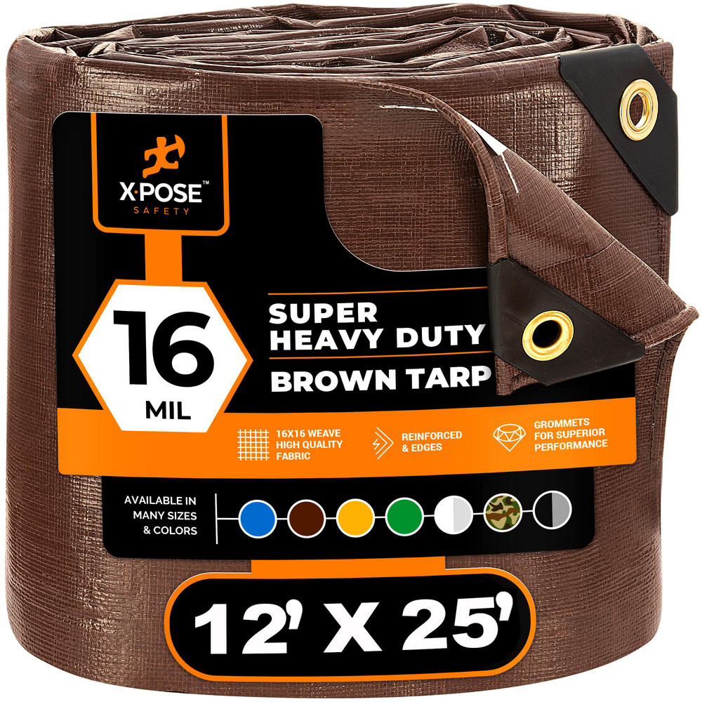 Xpose Safety Tarp/Dust Cover: Brown, Rectangle, Polyethylene, 25' Long x 12' Wide, 16 mil - BHD-1225-A