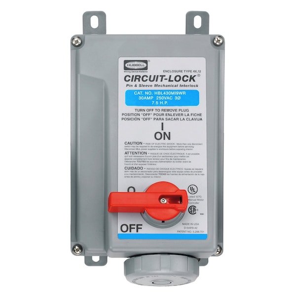 Hubbell Wiring Device-Kellems Heavy Duty Products, IEC Pin and Sleeve Devices, Industrial Grade, Female, Mechanically Interlocked Receptacle, 30A 3-Phase Delta 250V AC,  - HBL430MI9WR
