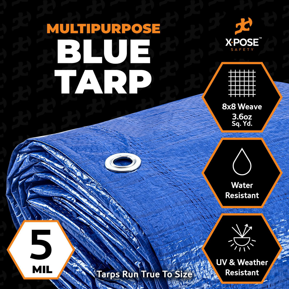 Xpose Safety Tarp/Dust Cover: Blue, Rectangle, Polyethylene, 40' Long x 30' Wide, 5 mil - BT-3040-X