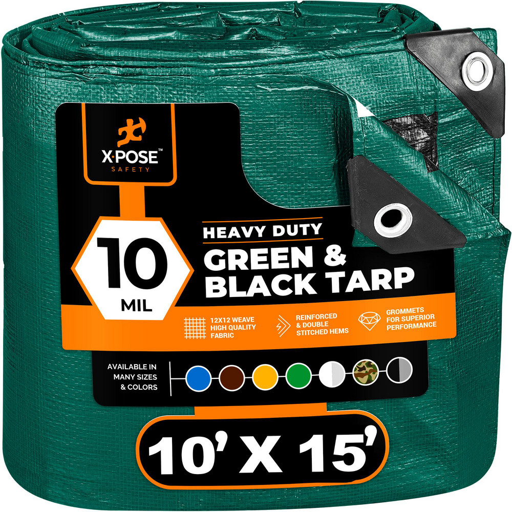Xpose Safety Tarp/Dust Cover: Black & Green, Rectangle, Polyethylene, 20' Long x 10' Wide, 10 mil - MTGB-1020-X