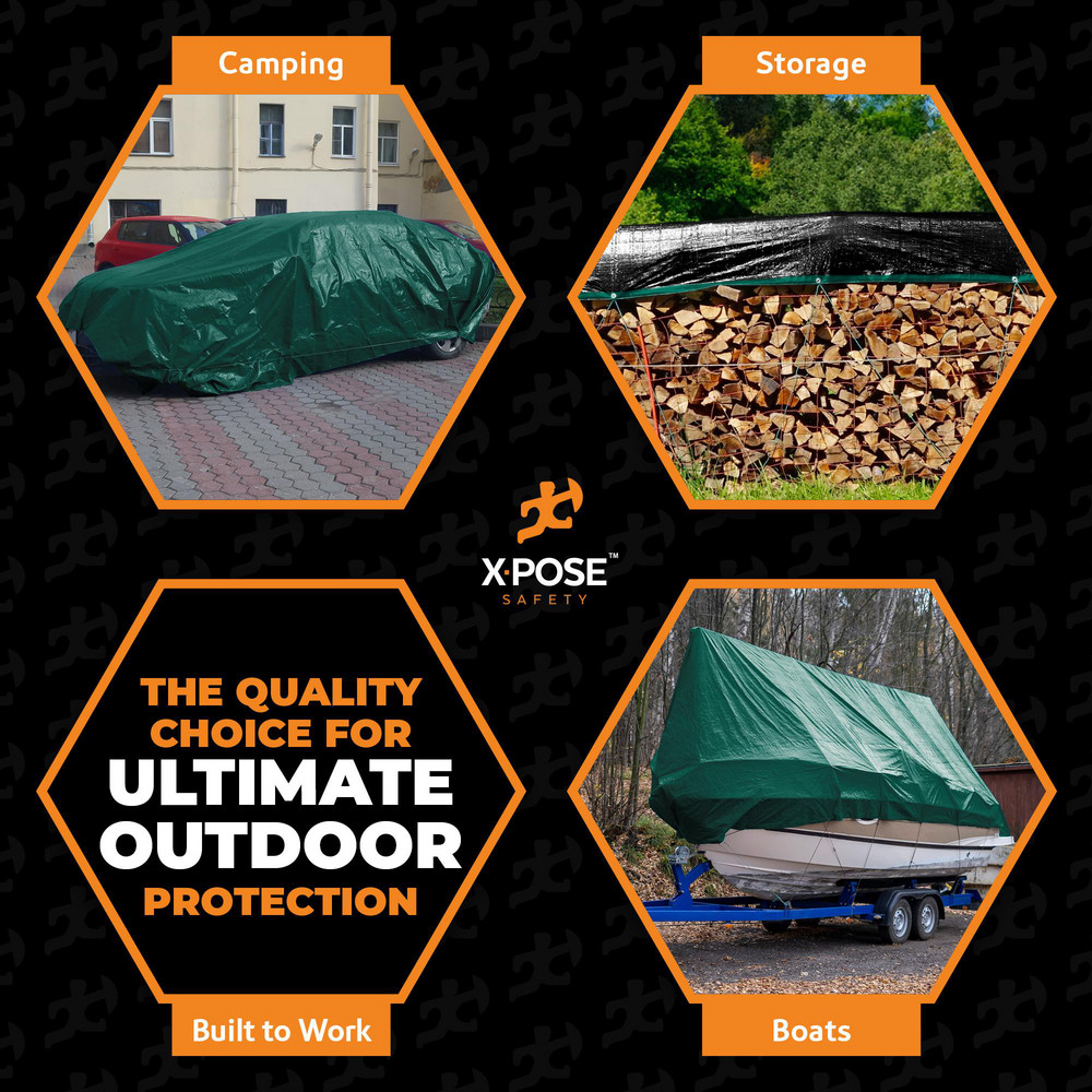 Xpose Safety Tarp/Dust Cover: Black & Green, Rectangle, Polyethylene, 20' Long x 10' Wide, 10 mil - MTGB-1020-X