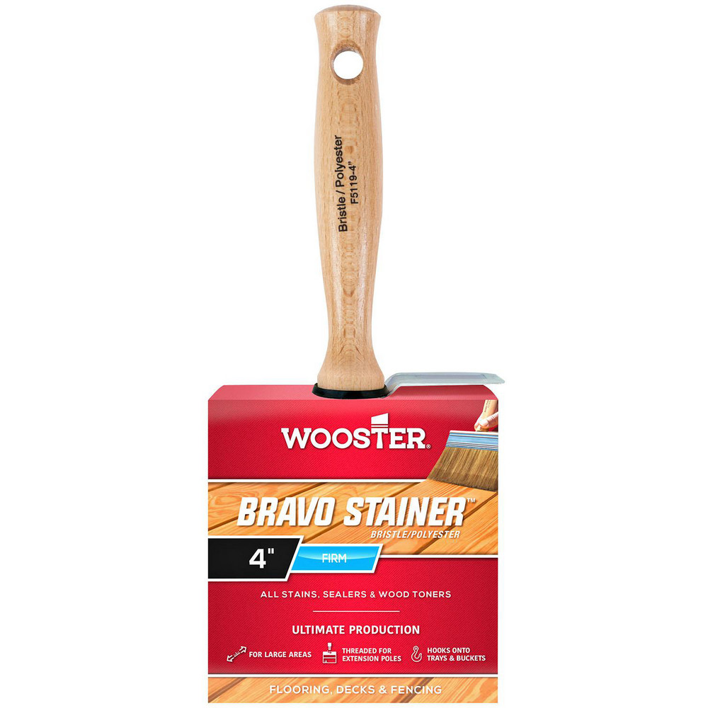 Wooster Brush Paint Brush: 4" Wide, Hog & Polyester, Natural & Synthetic Bristle - F5119-4
