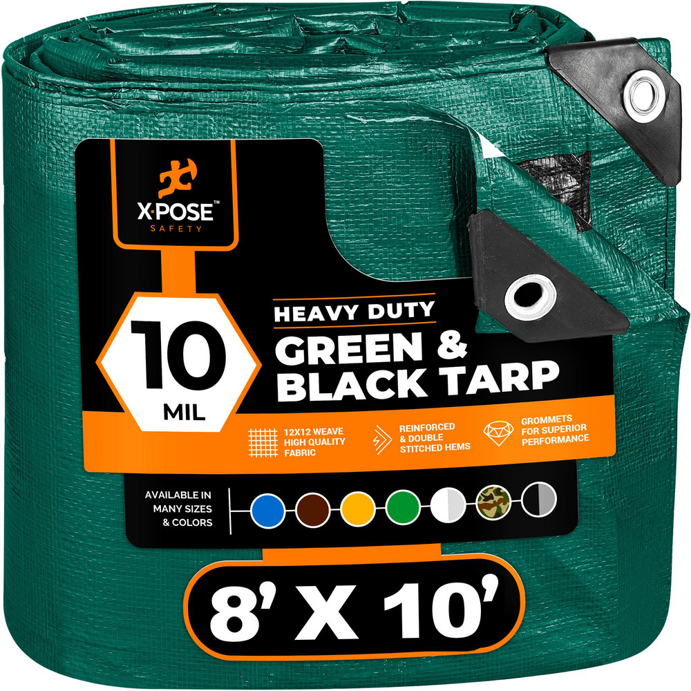 Xpose Safety Tarp/Dust Cover: Silver & Black, Rectangle, Polyethylene, 50' Long x 30' Wide, 10 mil - STH-3050-X