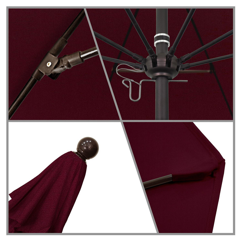 California Umbrella Patio Umbrella: 90" Dia, 8' High, Pacifica, Burgundy, Aluminum Frame - 194061620489