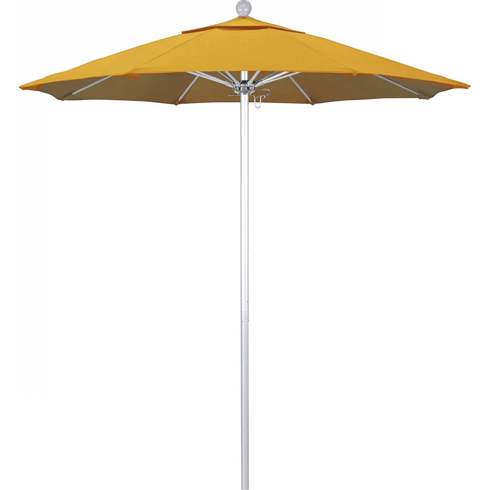 California Umbrella Patio Umbrella: 90" Dia, 7.5' High, Solution Dyed Polyester, Lemon Yellow, Aluminum & Fiberglass Frame - 194061357712