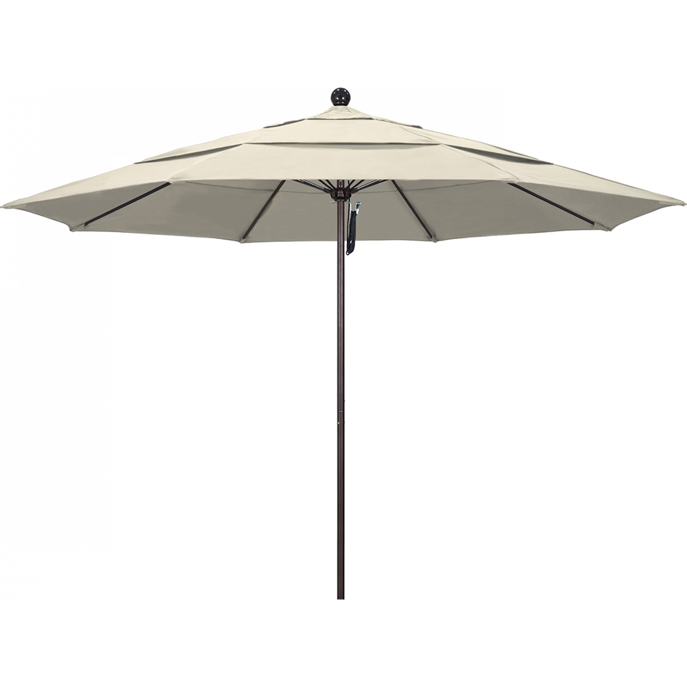 California Umbrella Patio Umbrella: 132" Dia, 11' High, Solution Dyed Polyester, White, Aluminum & Fiberglass Frame - 194061357330