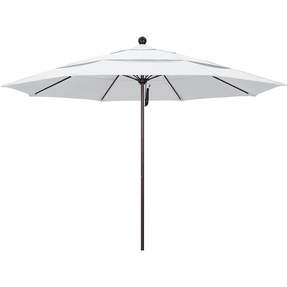 California Umbrella Patio Umbrella: 132" Dia, 11' High, Solution Dyed Polyester, White, Aluminum & Fiberglass Frame - 194061357330