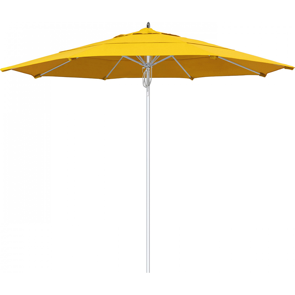 California Umbrella Patio Umbrella: 132" Dia, 11' High, Solution Dyed Acrylic, Sunflower Yellow, Aluminum & Fiberglass Frame - 194061358672