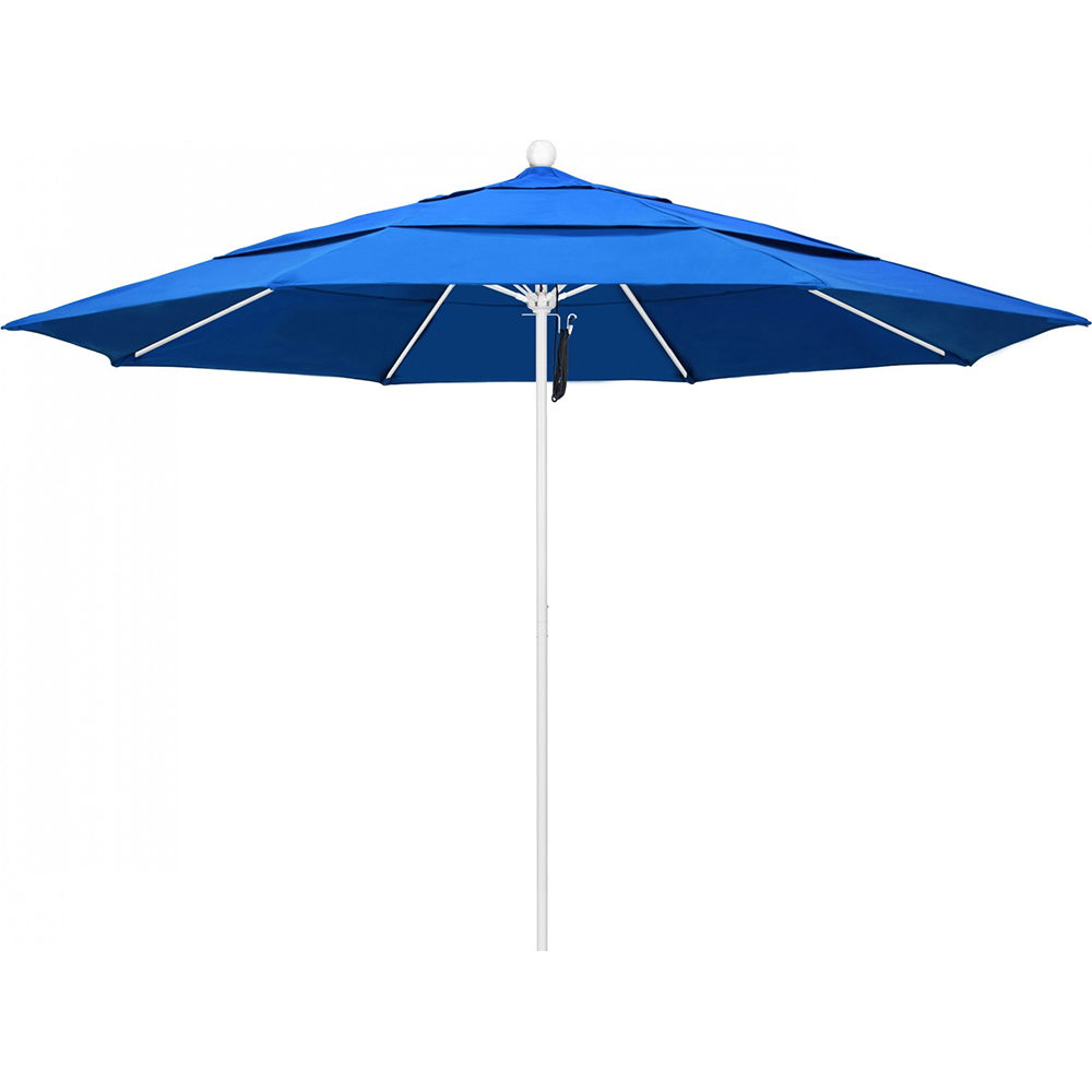 California Umbrella Patio Umbrella: 132" Dia, 11' High, Solution Dyed Polyester, Royal Blue, Aluminum & Fiberglass Frame - 194061357439