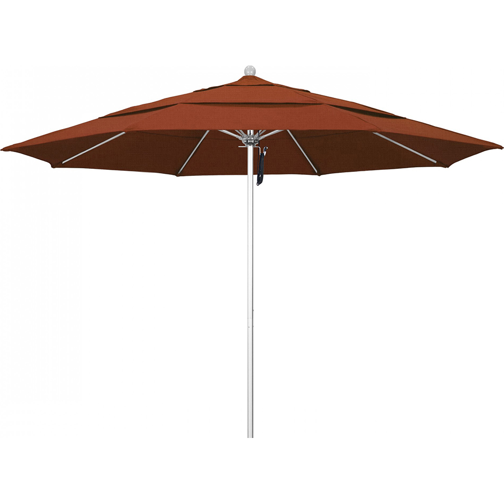 California Umbrella Patio Umbrella: 132" Dia, 11' High, Solution Dyed Polyester, Terracotta, Aluminum & Fiberglass Frame - 194061357644