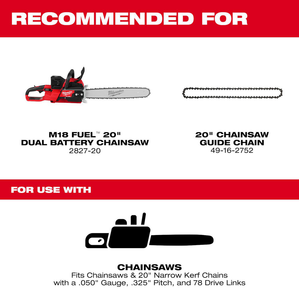 Milwaukee Tool Outdoor Power Equipment Accessories: Accessory Type: Guide Bar; For Use With: M18 FUEL™ 20" Dual Battery Chainsaw - 49-16-2755