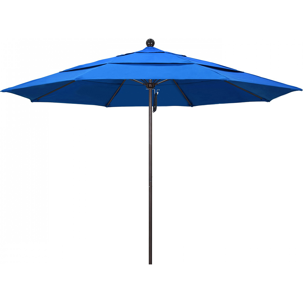 California Umbrella Patio Umbrella: 132" Dia, 11' High, Solution Dyed Polyester, Red, Aluminum & Fiberglass Frame - 194061357583