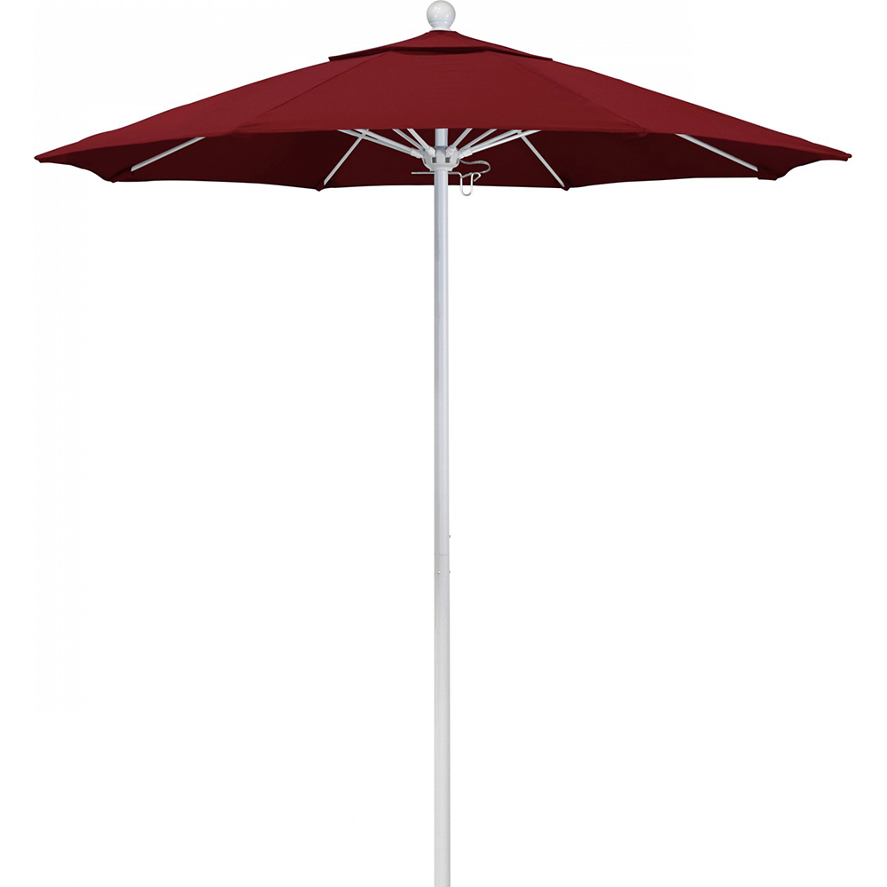 California Umbrella Patio Umbrella: 90" Dia, 7.5' High, Solution Dyed Polyester, Red, Aluminum & Fiberglass Frame - 194061357927